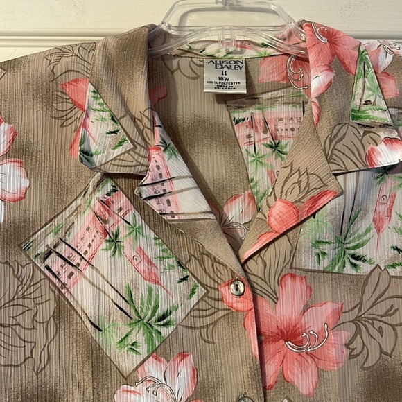Vintage Allison Daley Button Down Blouse Hawaiin Tropical Print 18W - Picture 3 of 5